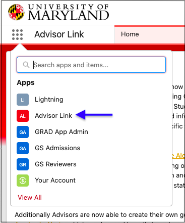App launcher menu