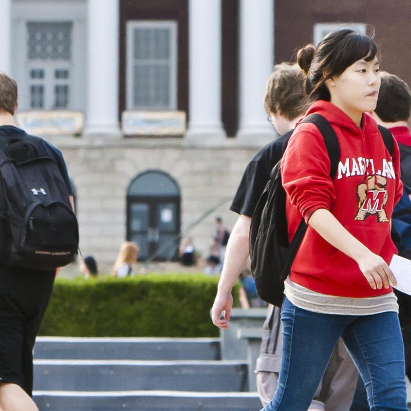 students walking in front of mckeldin